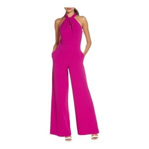 Julia Jordan Knot Neck Halter Jumpsuit Fuchsia Pink Wide Leg Women's Sz 4 $139